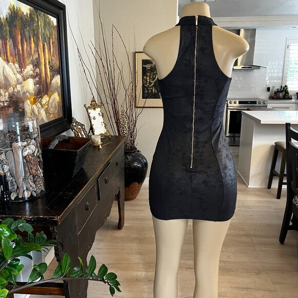 bebe black hi collared bandage dress with brass back zipper & front grommets - Picture 2 of 6